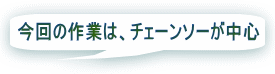 今回の作業は、チェーンソーが中心 